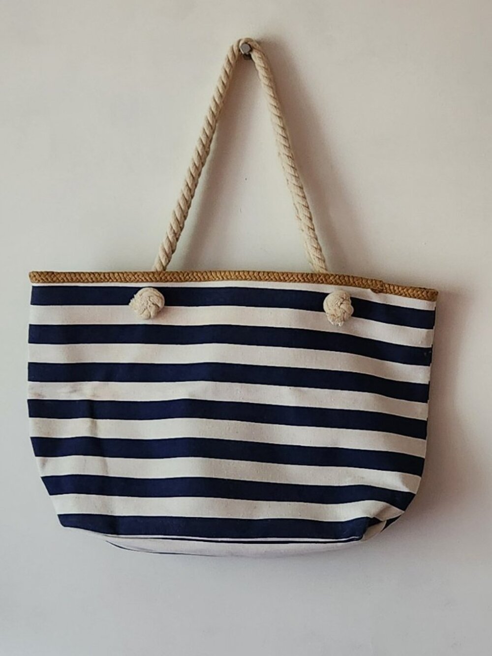 Large canvas tote navy & white stripe GUC